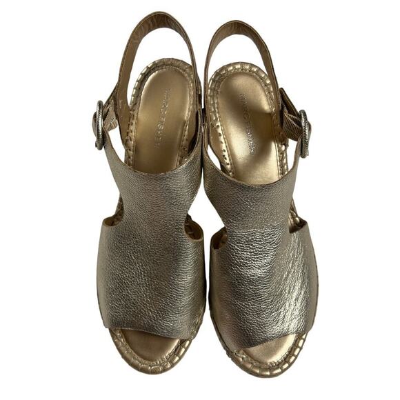 Marc Fisher Sakae Leather Wedge Slingback Espadrille Sandals Soft Gold Size 9W - Picture 8 of 9